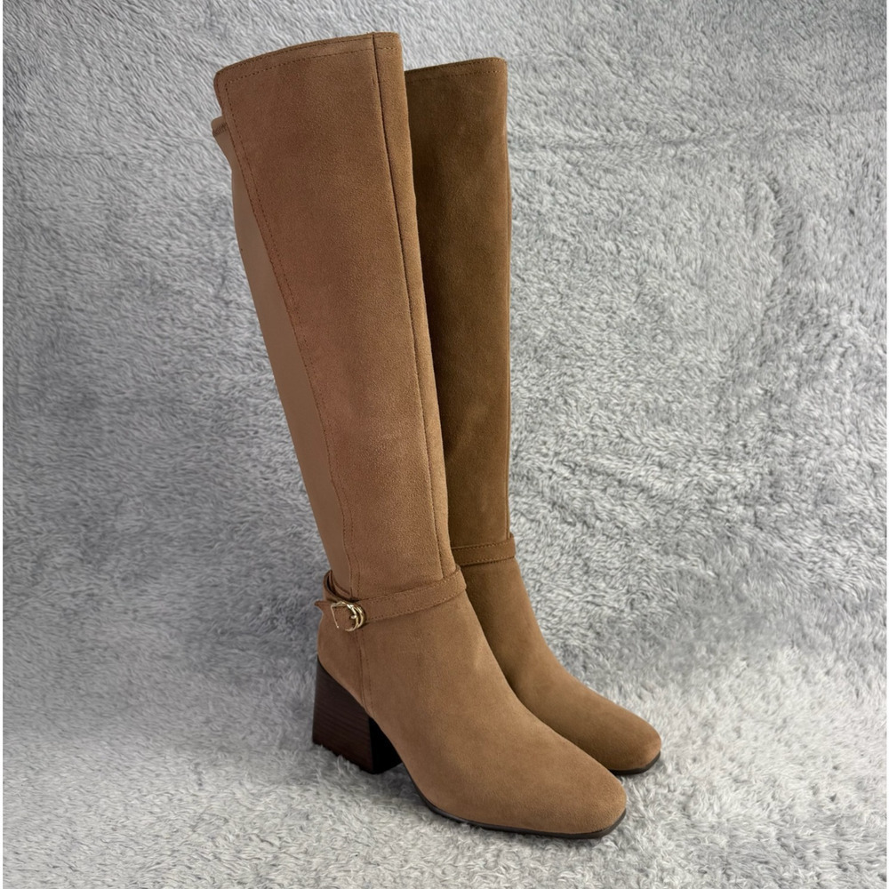 Blondo Twyla Tall Suede Boots Women's Size 5.5 Tan Taupe Riding Boots High Heel - Picture 2 of 14